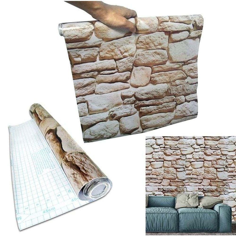 Kit Papel De Parede 5 Unid Pedra Marrom Claro Autoadesivo