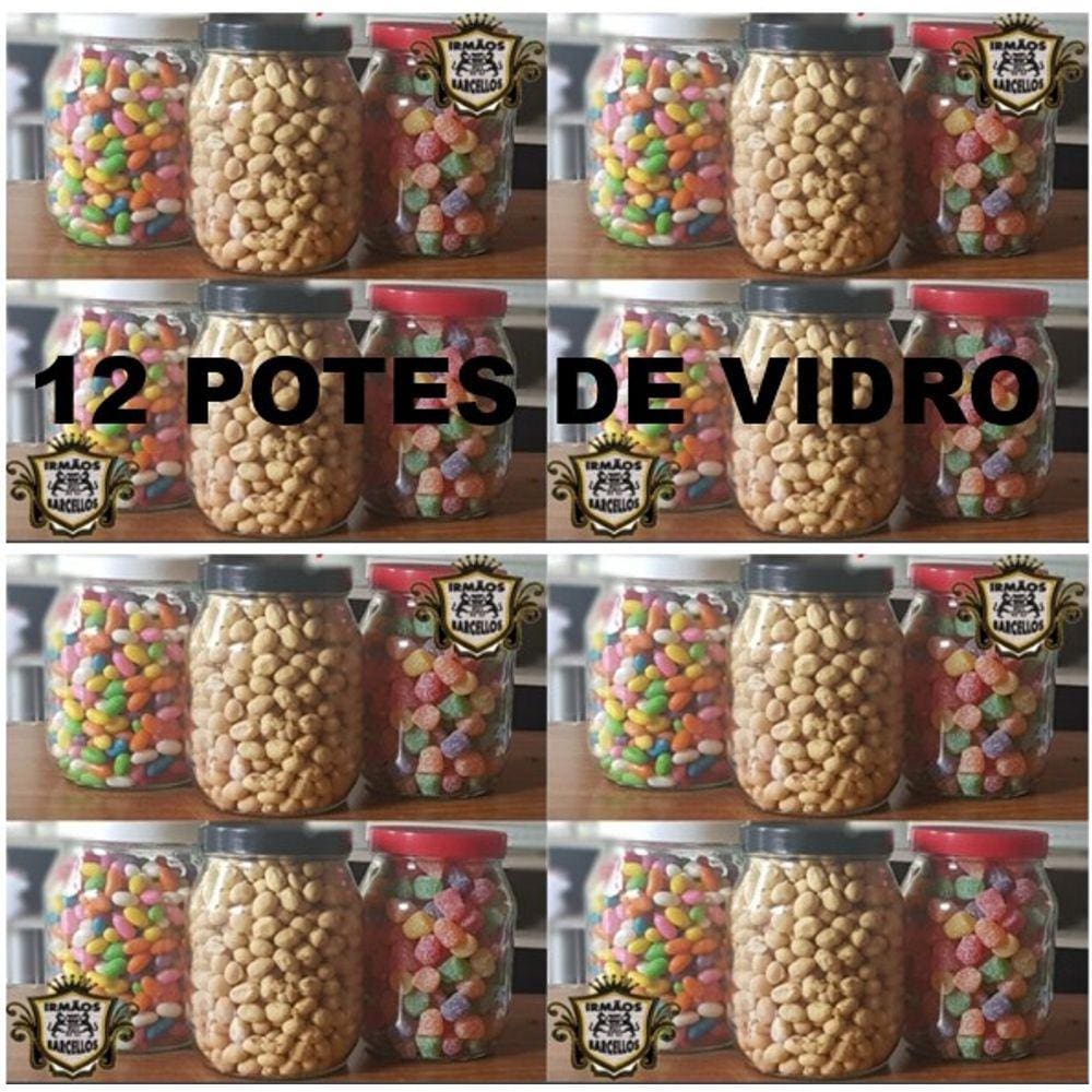 Kit 12 Pote de Vidro 1,3 Litros Tampa Plastica