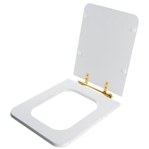 Tampa De Vaso Poliester Square Branco Com Ferragem Dourada