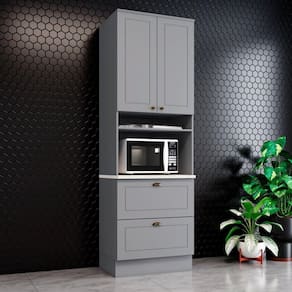 Torre Quente 2 Portas 2 Gavetas Nicho Para Forno Emily Cinza