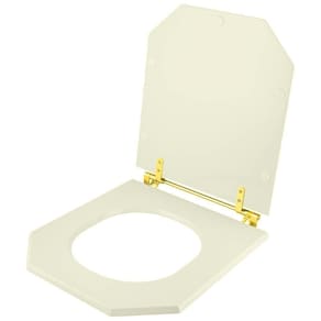 Assento Sanitário Poliester (Bege Claro)Com Ferragem Dourada