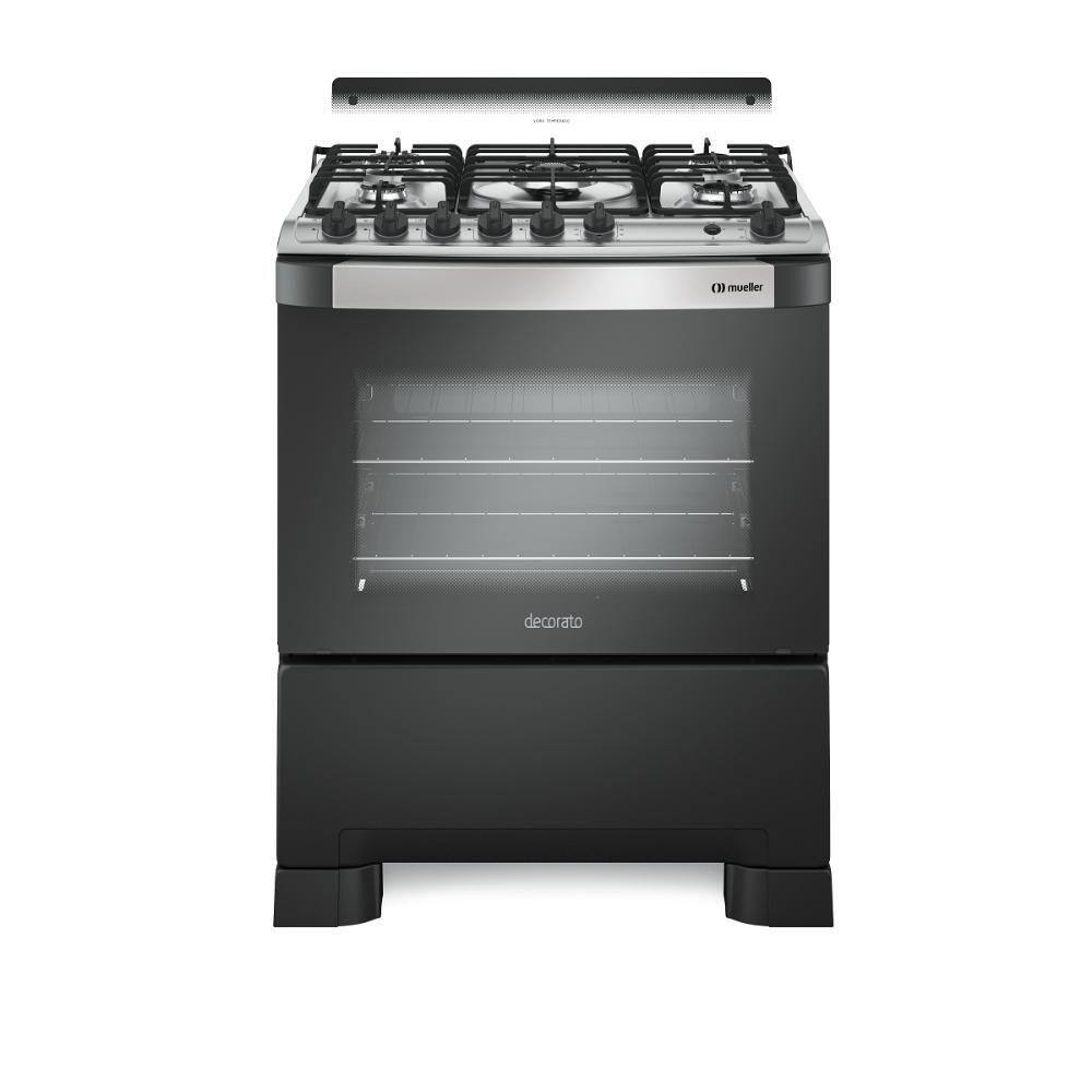 Fogão Mueller 5 Bocas Decorato Gourmet com Tripla Chama Preto Fosco - Bivolt - Bivolt