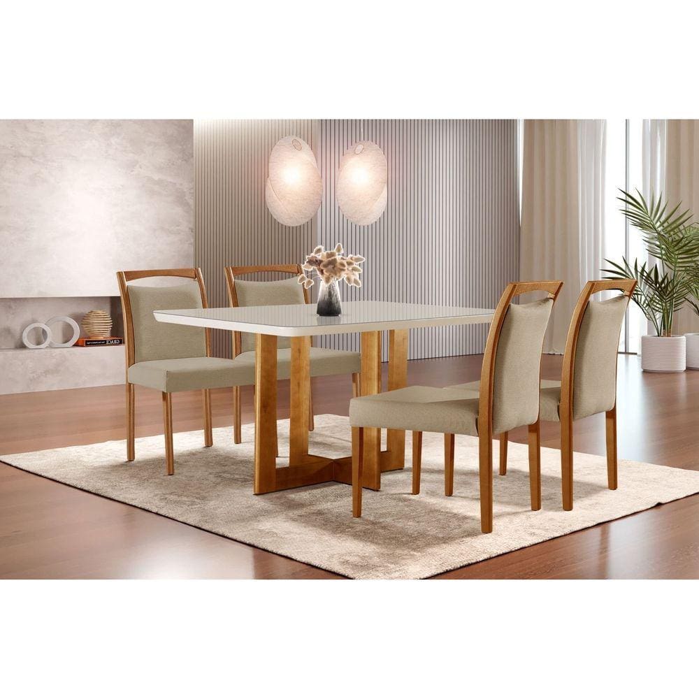 Mesa de Jantar Tampo de Madeira Vitoria com 4 Cadeiras Safira Imbuia Marroml/Off White