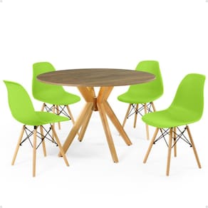Conjunto Mesa de Jantar Redonda Marci Natural 100cm com 4 Cadeiras Eames Eiffel - Verde