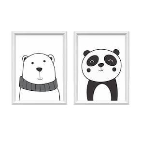 Kit 2 Quadros Decorativos Urso E Panda 34x44cm