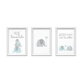 Kit 3 Quadros Decorativos Familia Elefantes 24x34cm