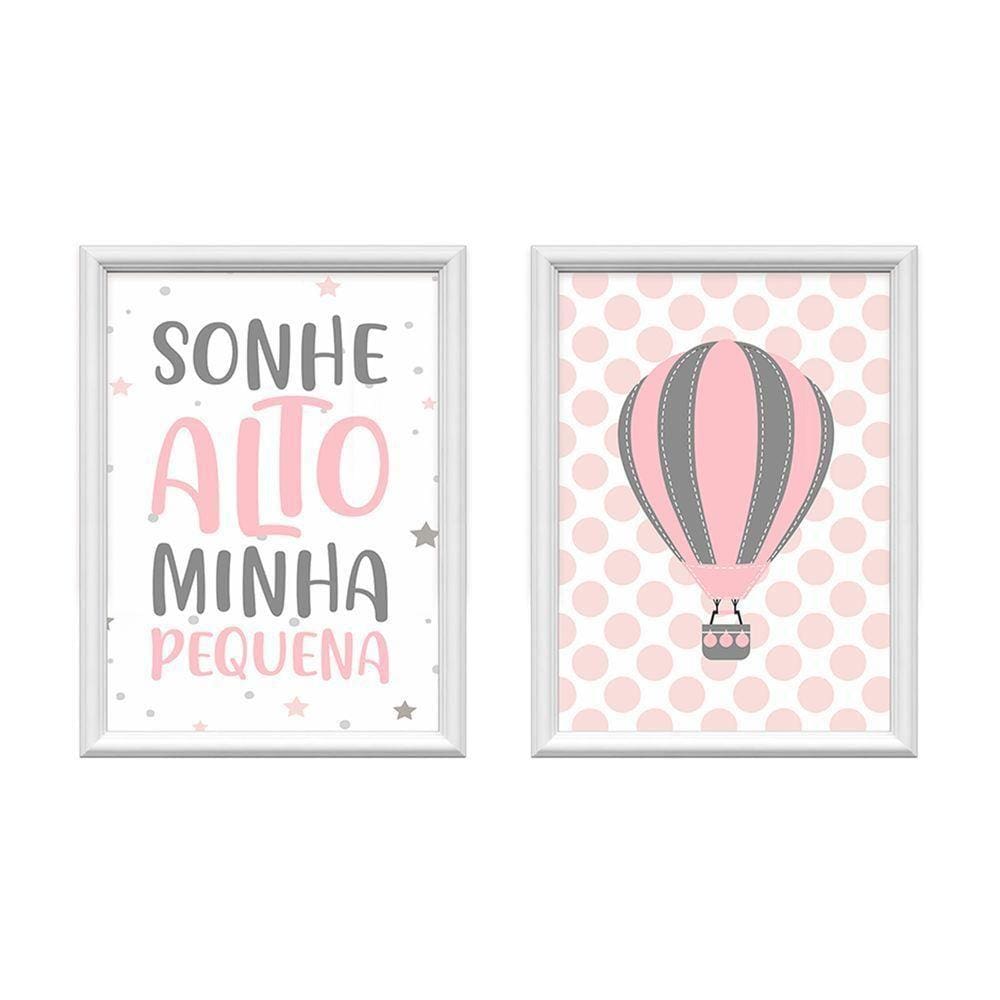 Kit 2 Quadros Decorativos Balão Sonhe Alto 34x44cm