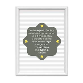 Quadro Decorativo Santo Anjo Do Senhor Listrado Amarelo 34x44cm