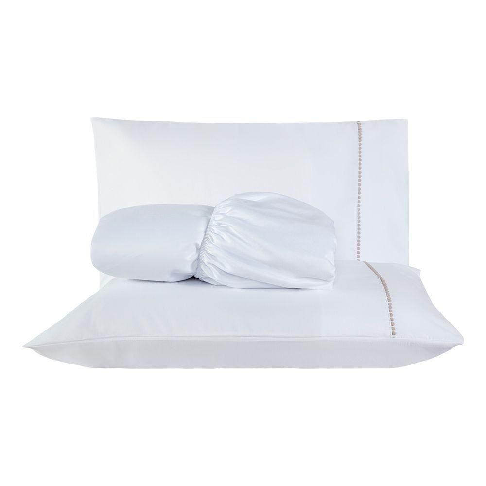 Jog de Cama Liso Branco Queen 03Pçs Micr 180 Fios