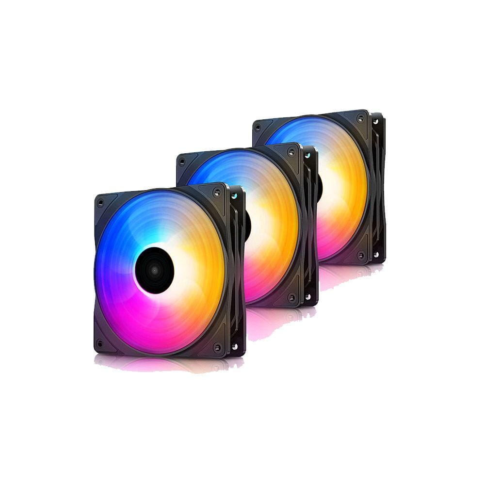 Kit com 3 Fans Coolers DeepCool RF120 FS com 3 Cores - 120mm