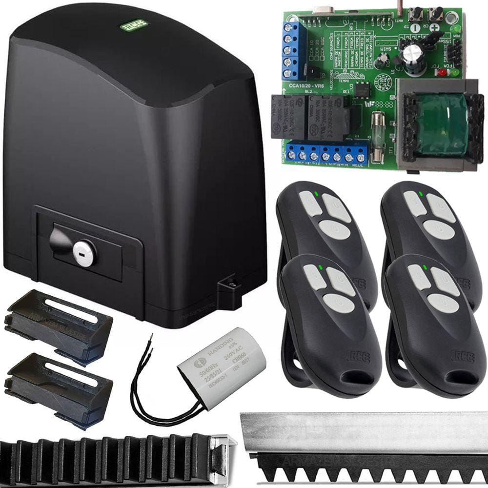 Kit Motor Automatizador Portão Deslizante Dz 1/4 Slider Pl Maxi 400kg Controles 3 Mt Cremalheira Rcg 220v