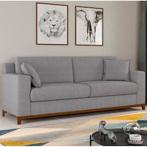 Sofá Living Vintage 3 Lugares 220cm em Linho Slim Inox