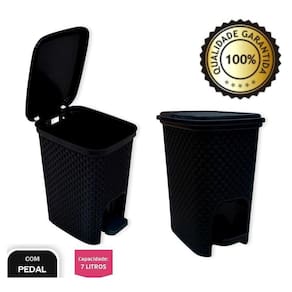 Lixeira Trama Rattan Com Pedal Preta Capacidade 7 Litros