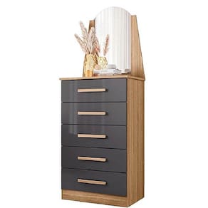 Cômoda Veneza 5 Gavetas com Espelho Albatroz Cor Nature Titanium