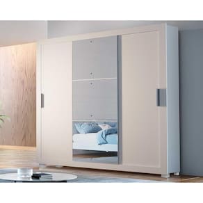 Guarda Roupa 3 Portas Veneza Luxo de Correr e 4 Gavetas c/ Pés Branco - Rufato