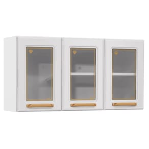 Armário de Cozinha Modulado Diamante 3 Portas c/ Vidro 105cm Branco - Telasul