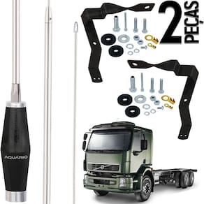 2 Antena Mini Maria Mole Inox Px 1,40m Alongador 60cm Suporte Dianteiro Volvo Vm Parafusos