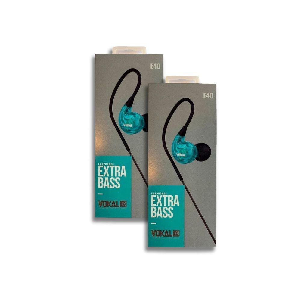 Kit 2 Fones de Ouvido Vokal Para Retorno de Palco E40 Extra Bass - Azul