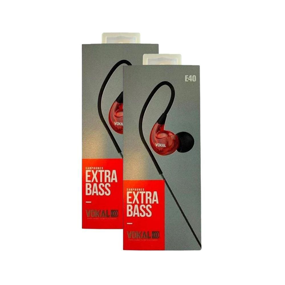 Kit 2 Fones de Ouvido Vokal Para Retorno de Palco E40 Extra Bass - Vermelho