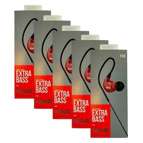 Kit 5 Fones de Ouvido Vokal Para Retorno de Palco E40 Extra Bass - Vermelho