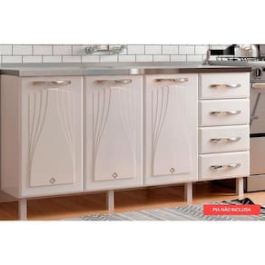 Módulo Cozinha Telasul Star New Balcão 3 Portas e 4 Gavetas s/ Tampo 120cm Branco