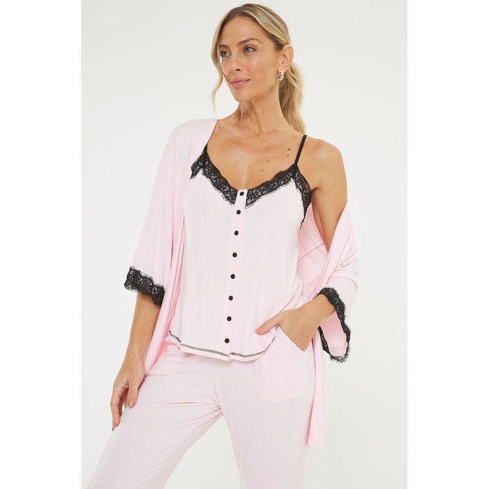 Pijama Feminino Longo Com Detalhe Em Renda