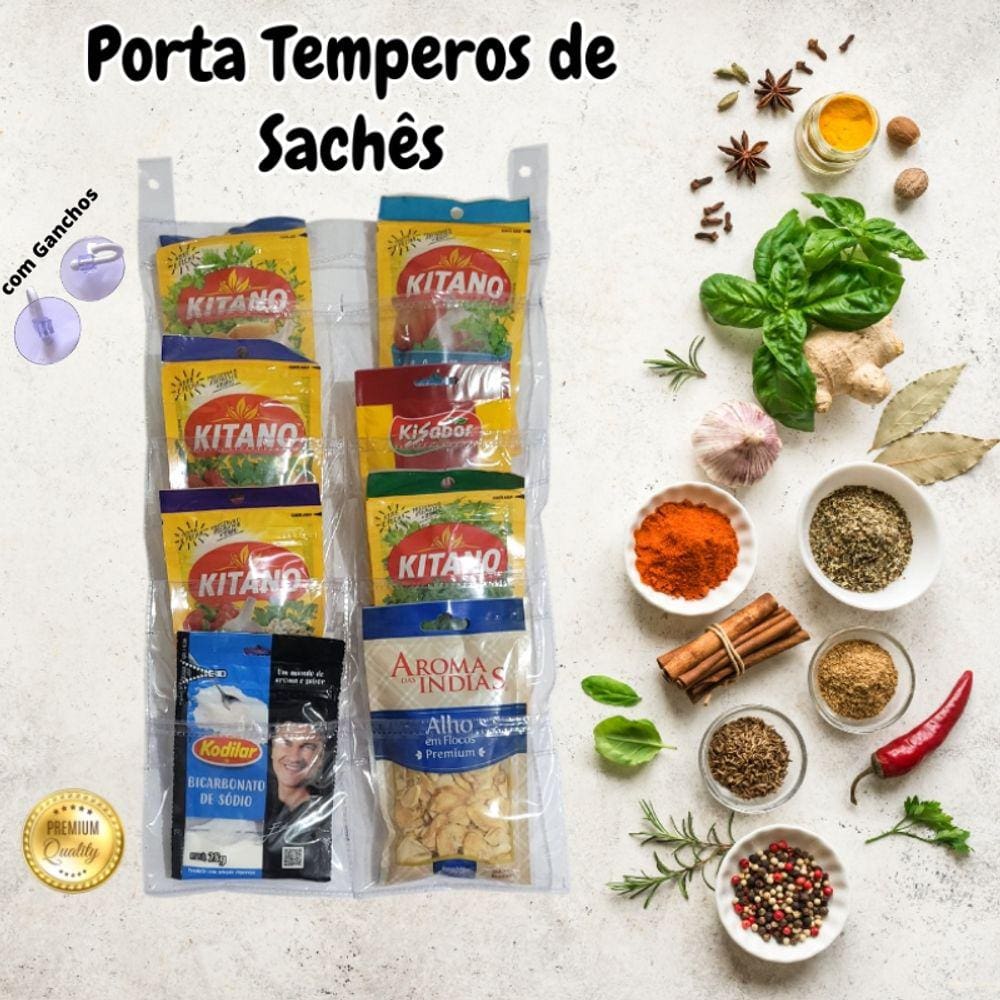 Porta Temperos para Saches até 8 Pacotes - Organizador Temperos sachês - Plástico - Porta Condimentos Tempero - PANAMI