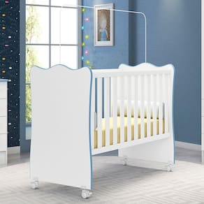 Berço c/ Rodízio Doce Sonho Branco Azul Qmovi