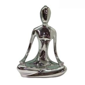 Escultura Decorativa Menina Yoga Lotus Cromada 11x10x5,5cm Flyway