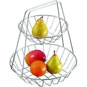 Fruteira 2 Andares Metal Cromado - Fruteira de Mesa Dupla - Estilosa Cromada Design Dois Andar - Aramado - PANAMI