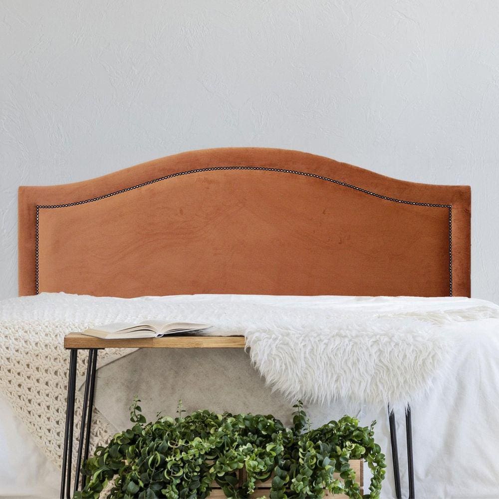 Cabeceira King Estofada para Cama Box Curva Luxo com Tachas 193x60cm Terracota/Fumê