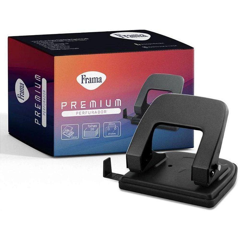 Perfurador De Papel Metal Médio Preto Para 20Fls