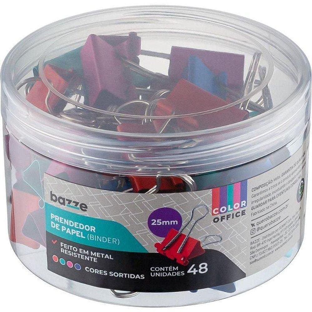 Prendedor De Papel Bazze Binder 25Mm Color Pote 48