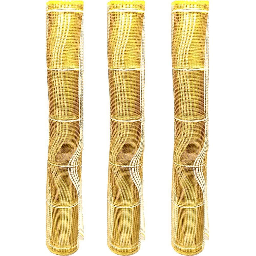 Kit Tela Decoração Natal Fita Gigante 52cm x 5 metros Dourada Fio Branco 3 Peças - Magizi