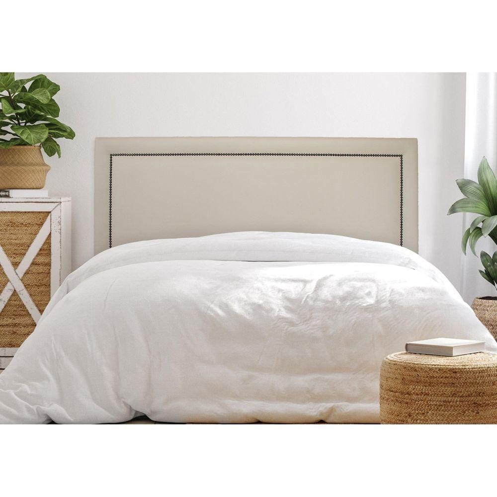 Cabeceira Queen Estofada para Cama Box Reta Luxo com Tachas 160x60cm Off White/Fumê