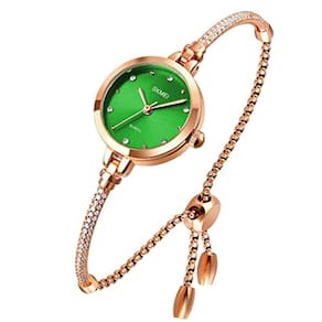 Relógio Feminino Analógico Ouro Rosa com Diamantes e Pulseira Impermeável (Verde)