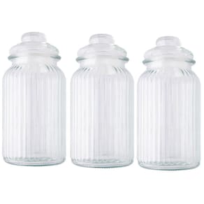 Jogo Kit 3 Potes De Vidro 1350Ml Com Tampa Hermética Redondo