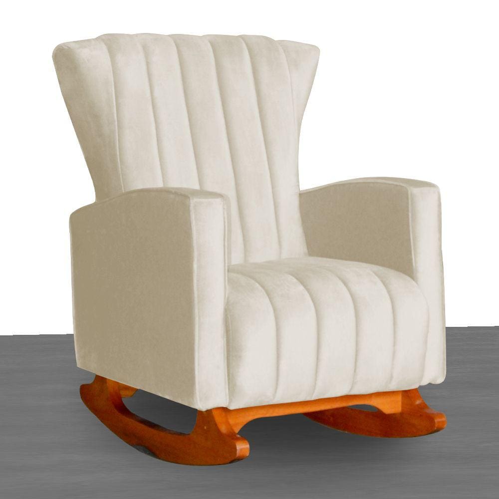 Poltrona Estofada de Balanço Melinda Veludo Bege - LM DECOR