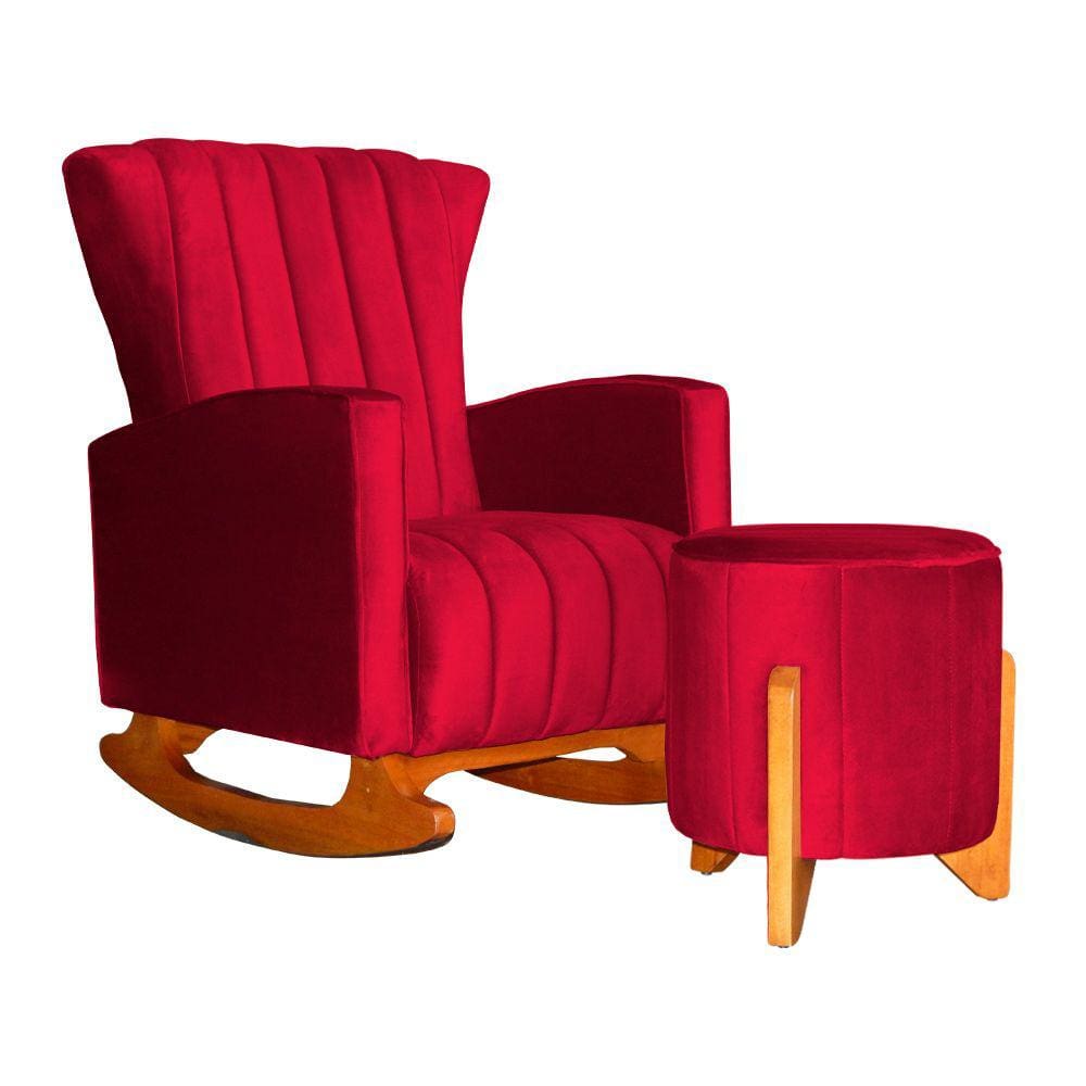 Poltrona Balanço C/ Puff Melinda Veludo Vermelho - LM DECOR