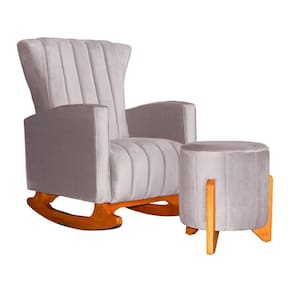 Poltrona Balanço C/ Puff Melinda Veludo Rose - LM DECOR