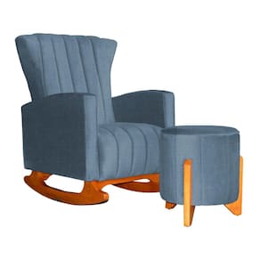 Poltrona Balanço C/ Puff Melinda Linho Azul - LM DECOR