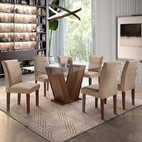 Mesa de Jantar 6 Lugares Classic com Vidro Chocolate/Pena - Cel Móveis