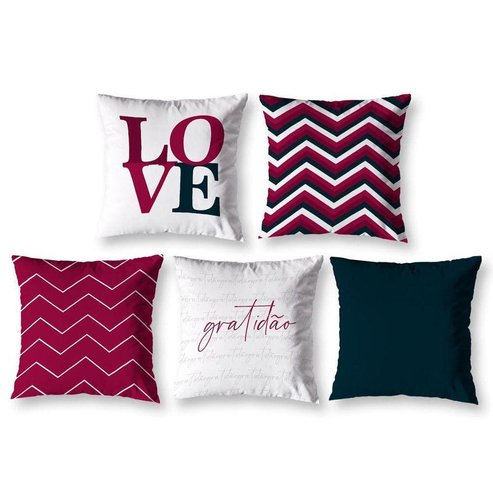 Kit 5 Almofadas Cheias 40 X 40 Estampadas Chevron Vermelho