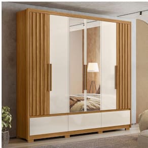 Guarda Roupa Casal 6 Portas 5 Gavetas Com Espelho Amazonas Moval
