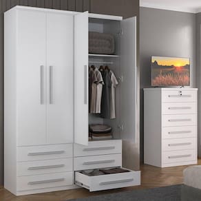 Guarda-Roupa 4 Portas 6 Gavetas Modular 1304 Ilan Branco