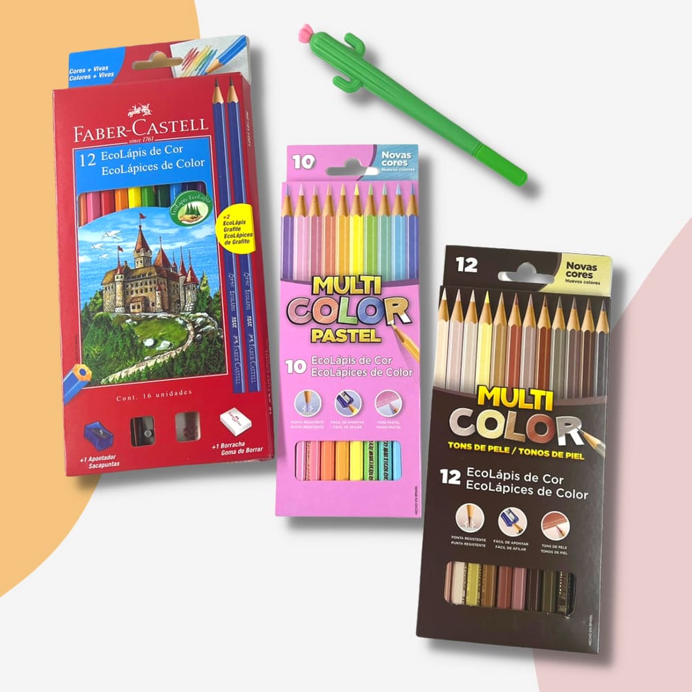 Kit Escolar Caderno, Lápis de Cor, Marca TextoMRN4HUXEL