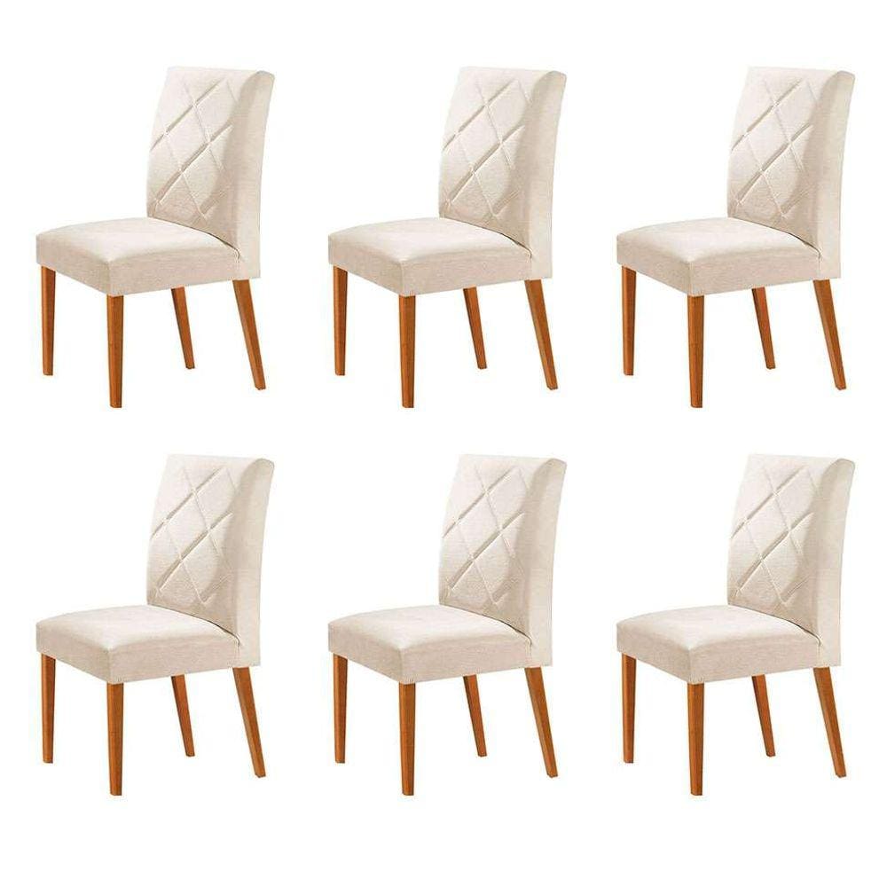 conjunto com 6 cadeiras aurora veludo pérola e capuccino