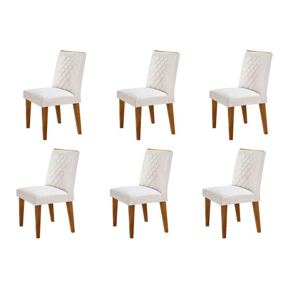 conjunto com 6 cadeiras bari veludo pérola e capuccino