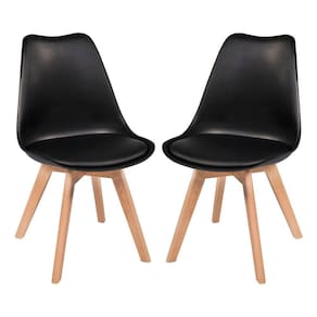 Kit 2 Cadeiras Charles Eames Leda Luisa Saarinen Design Wood Estofada Base Madeira - Preta