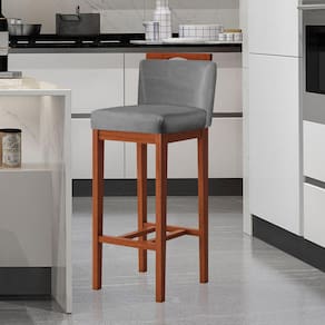 Banqueta Média para Bancada Gourmet 38x92 Cm Líbia Madeira Maciça Suede Cinza CCS
